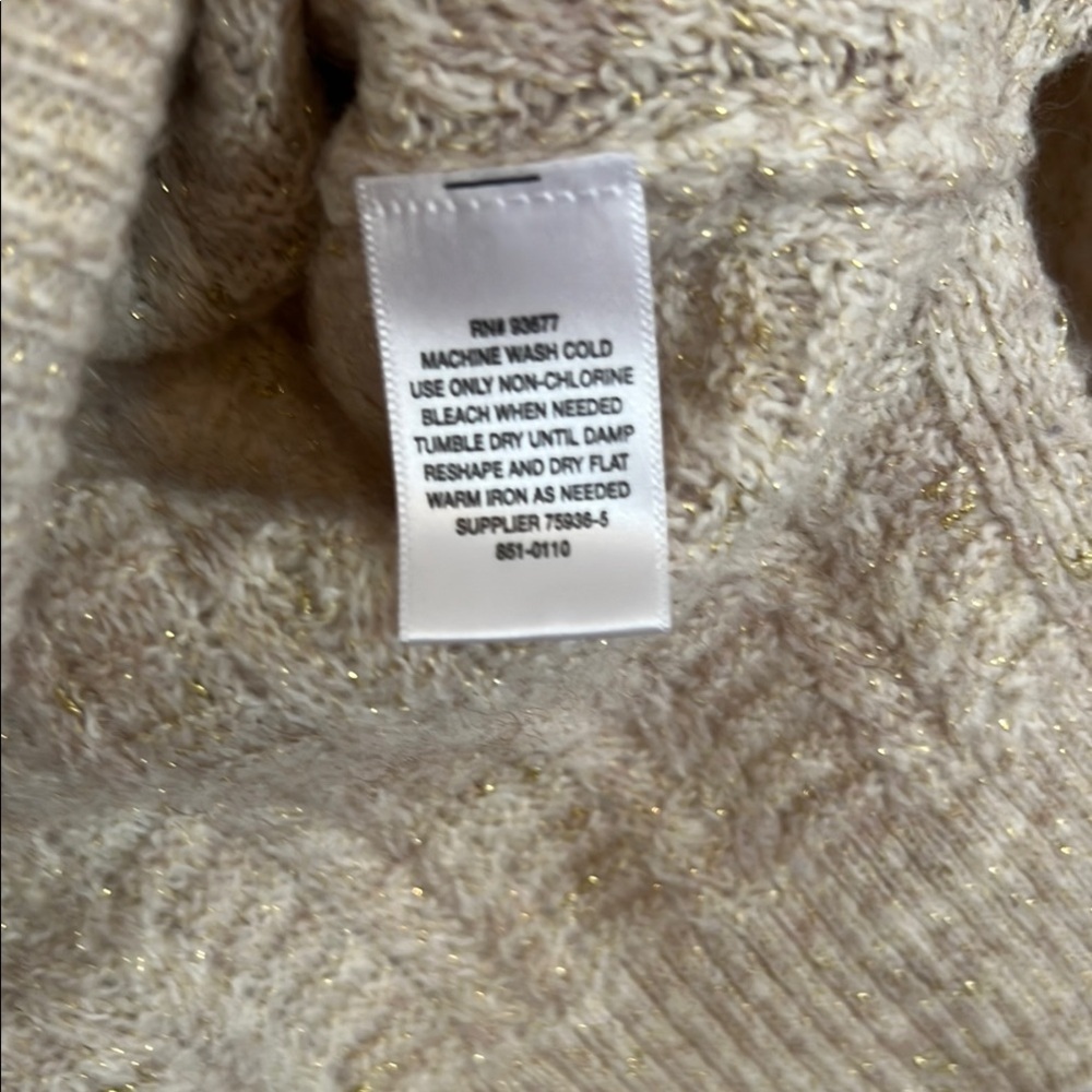 Liz Claiborne Cream Crew Neck Sweater with Ribbed Texture. Beautiful Gold Specs - Picture 6 of 6
